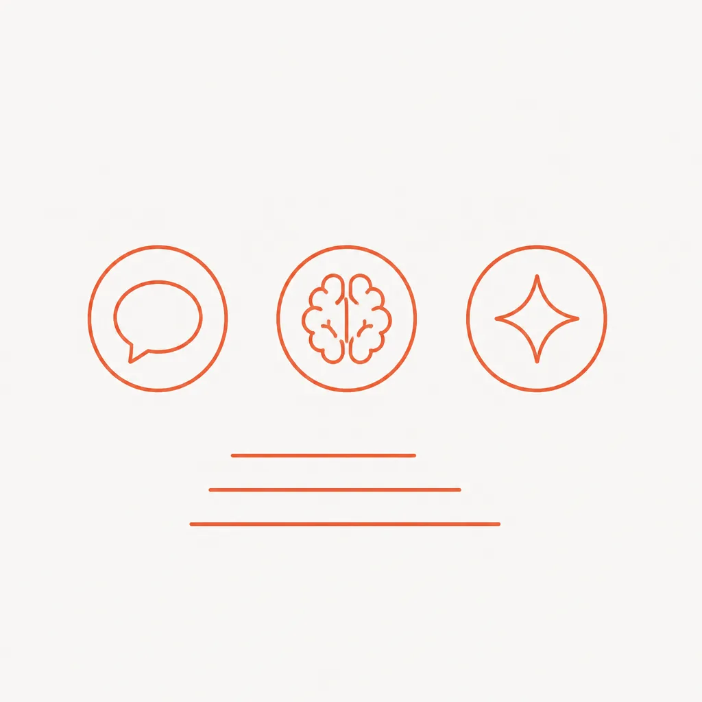 Abstract illustration of three AI chatbot symbols representing ChatGPT, Claude and Gemini arranged side by side for comparison