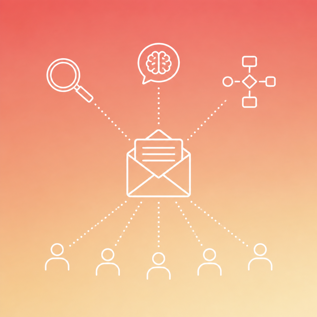 Cold email personalisation pipeline showing Hunter.io enrichment, Claude AI scoring, and n8n routing to email platforms