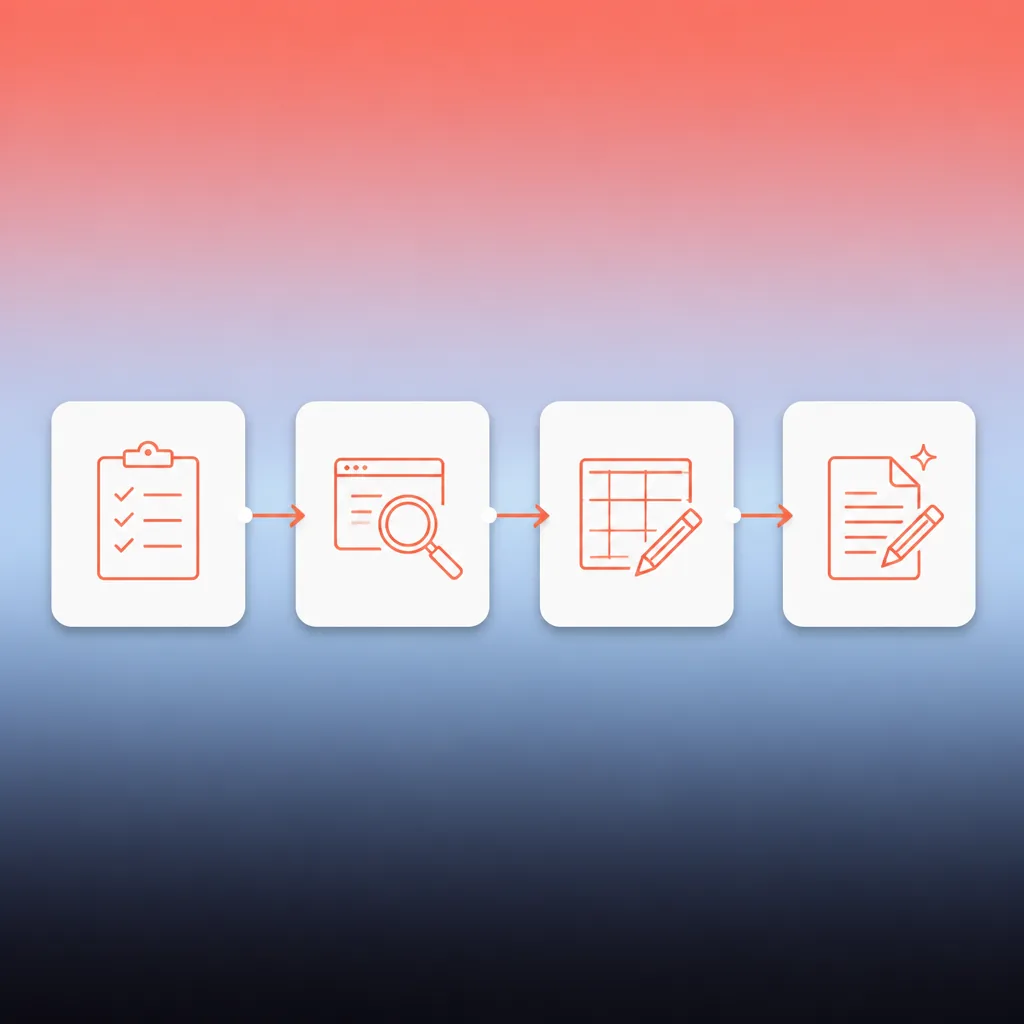 Competitor ad monitoring routine: weekly searches in Meta's Ad Library and Google's Ads Transparency Center feed a tracker and creative briefs