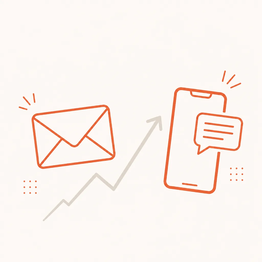 Comparison infographic showing Klaviyo email automation on one side and Klaviyo SMS marketing on the other with revenue metrics